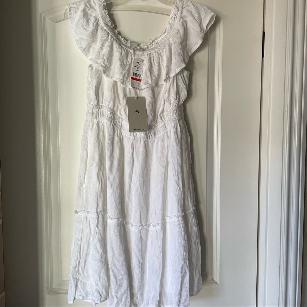 New with tags XS White Tommy Bahama Caicos Crinkle Off the Shoulder Dress